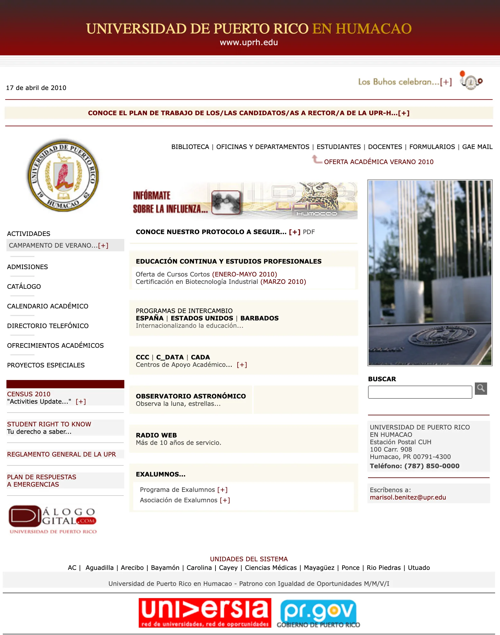 Captura de UPR-Humacao del 18 de abril de 2010