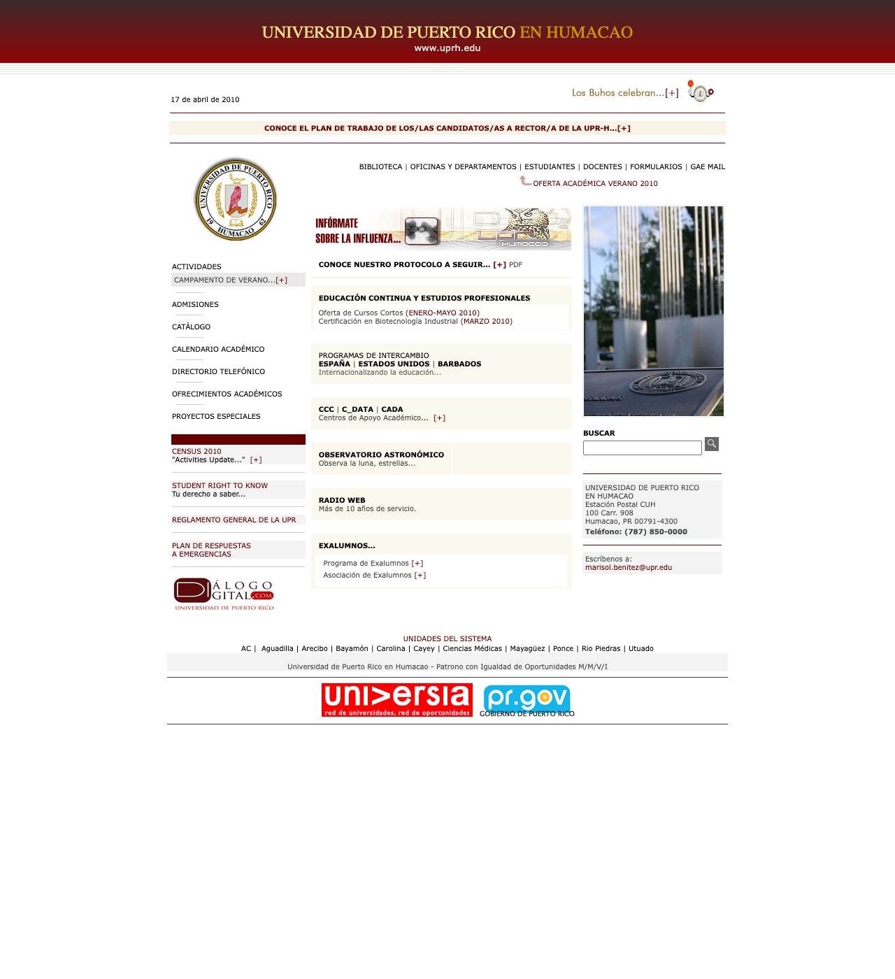 Captura de UPR-Humacao del 18 de abril de 2010