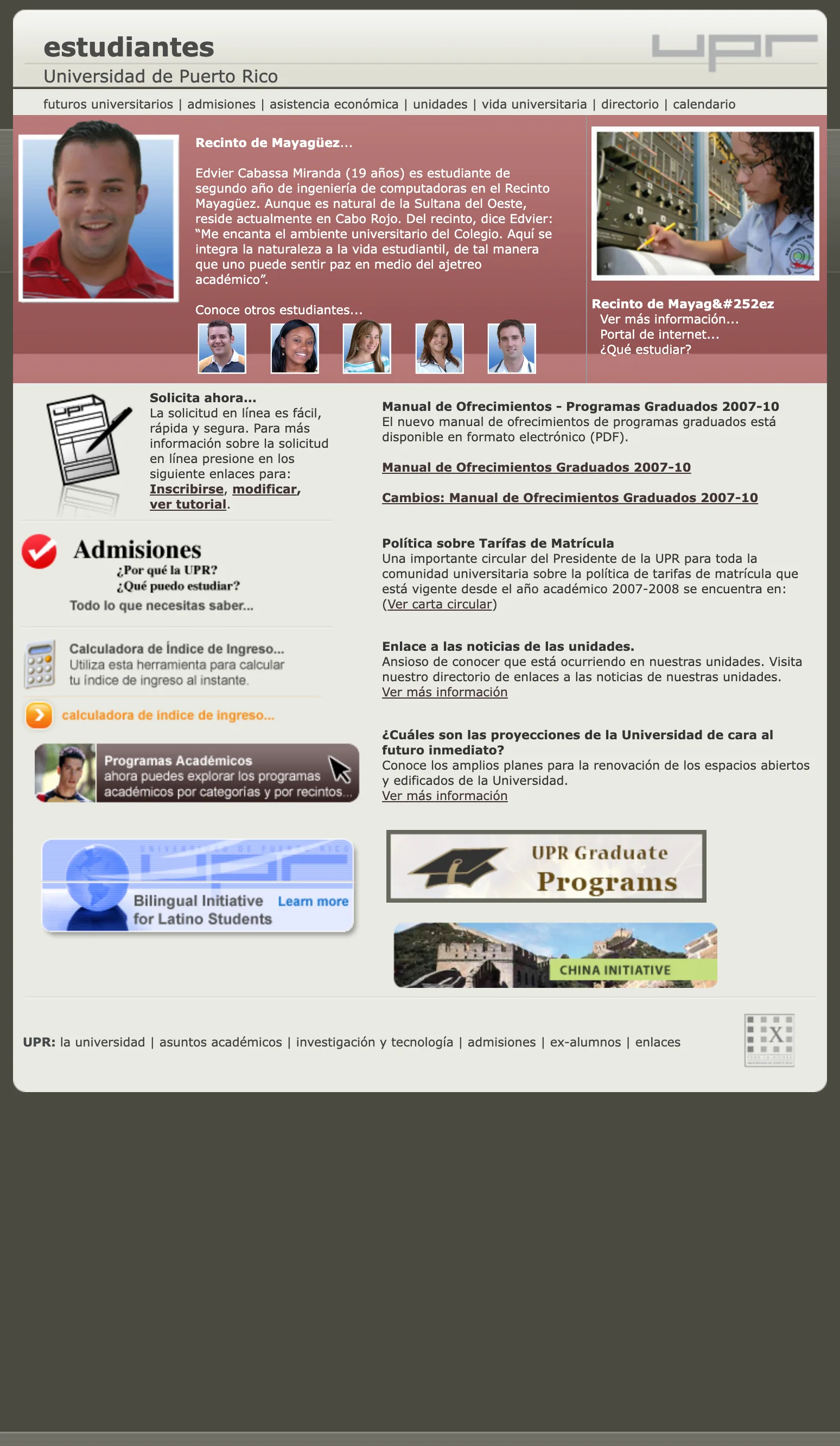 Captura de Portal de Estudiantes del 25 de enero de 2010