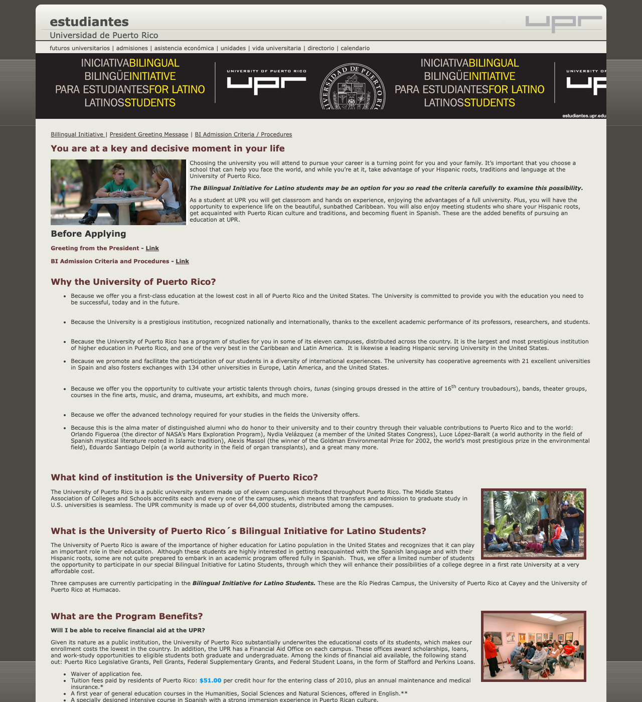 Captura de Página de la Iniciativa en el portal de la Universidad de Puerto Rico del 2 de noviembre de 2009