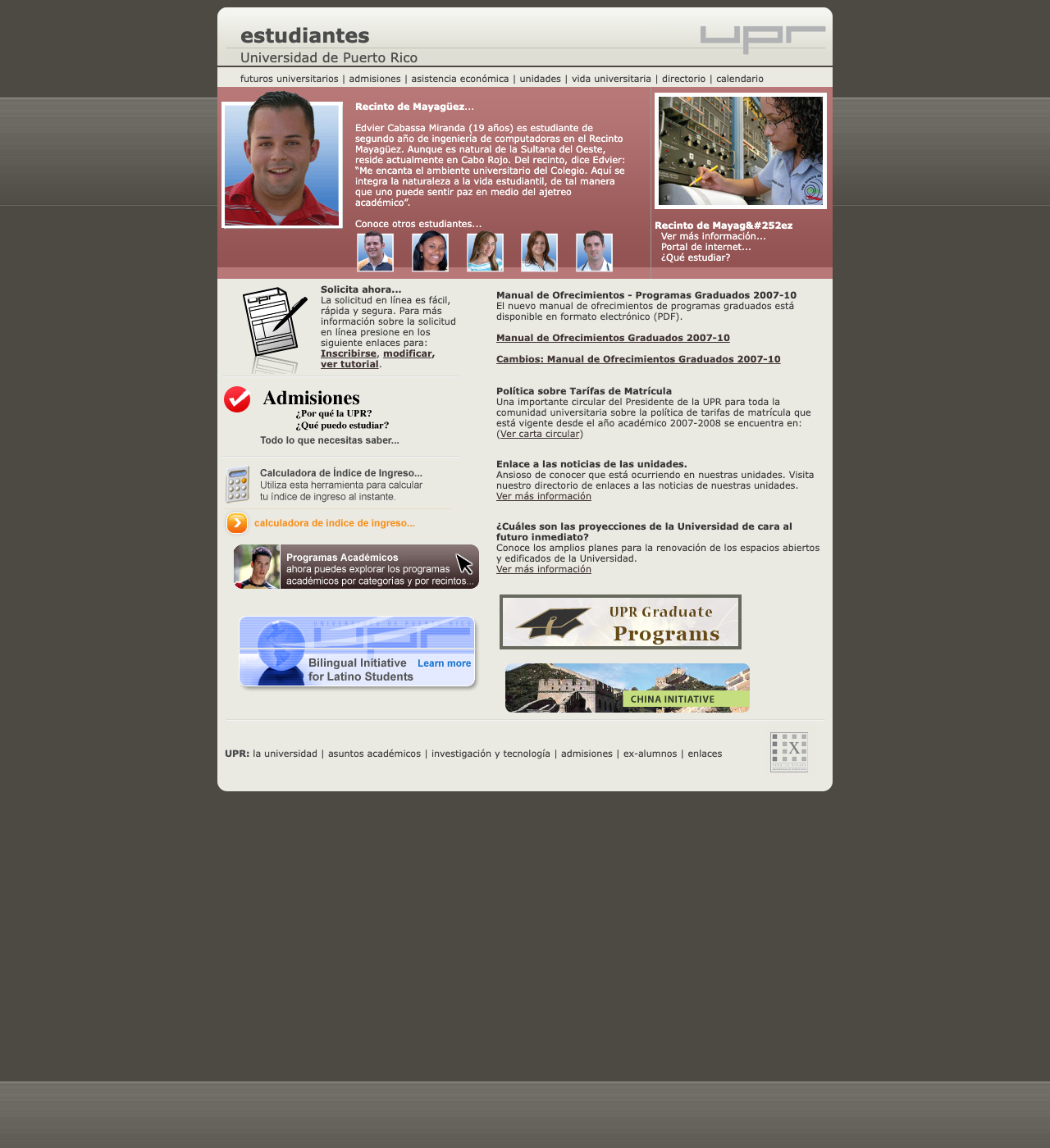 Captura de Portal de Estudiantes del 25 de enero de 2010