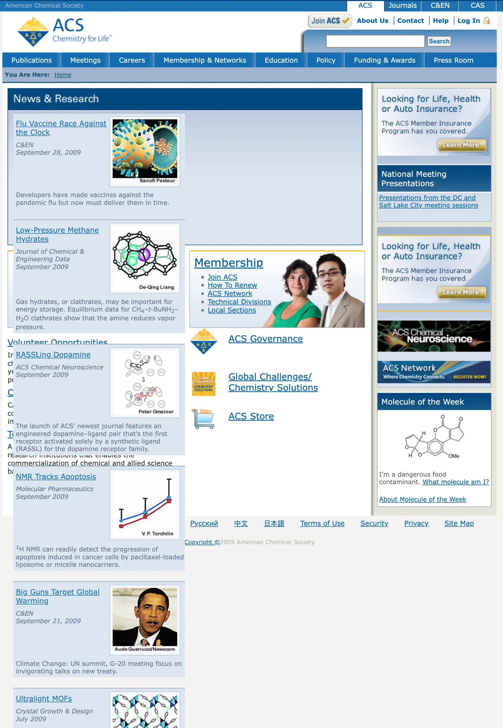 Captura de American Chemical Society - ACS del 1 de octubre de 2009