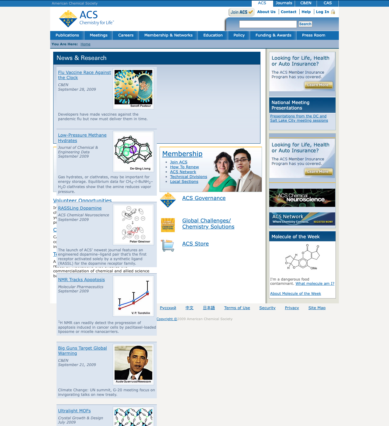 Captura de American Chemical Society - ACS del 1 de octubre de 2009
