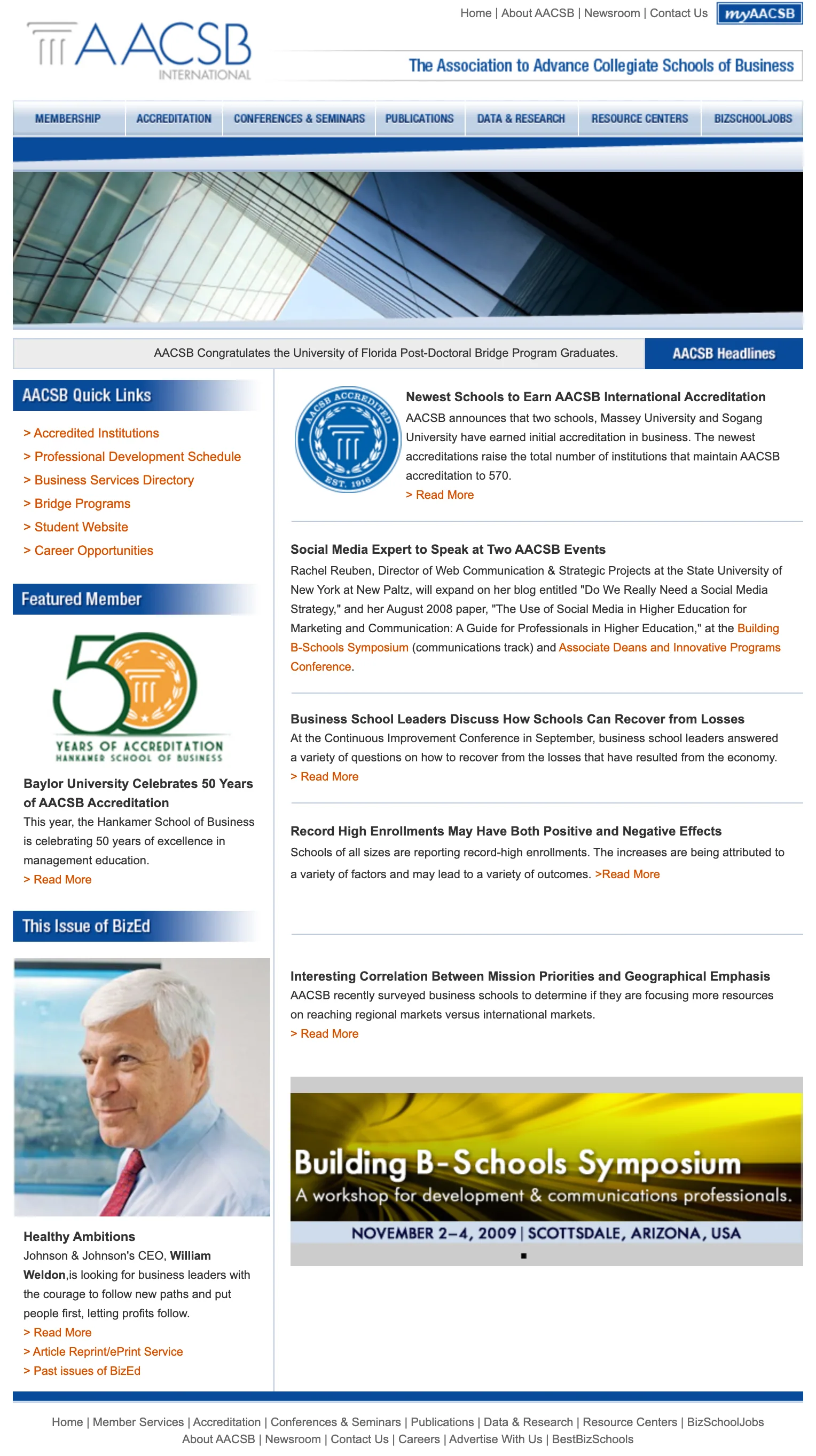 Captura de Association to Advance Collegiate Schools of Business - AACSB del 27 de octubre de 2009