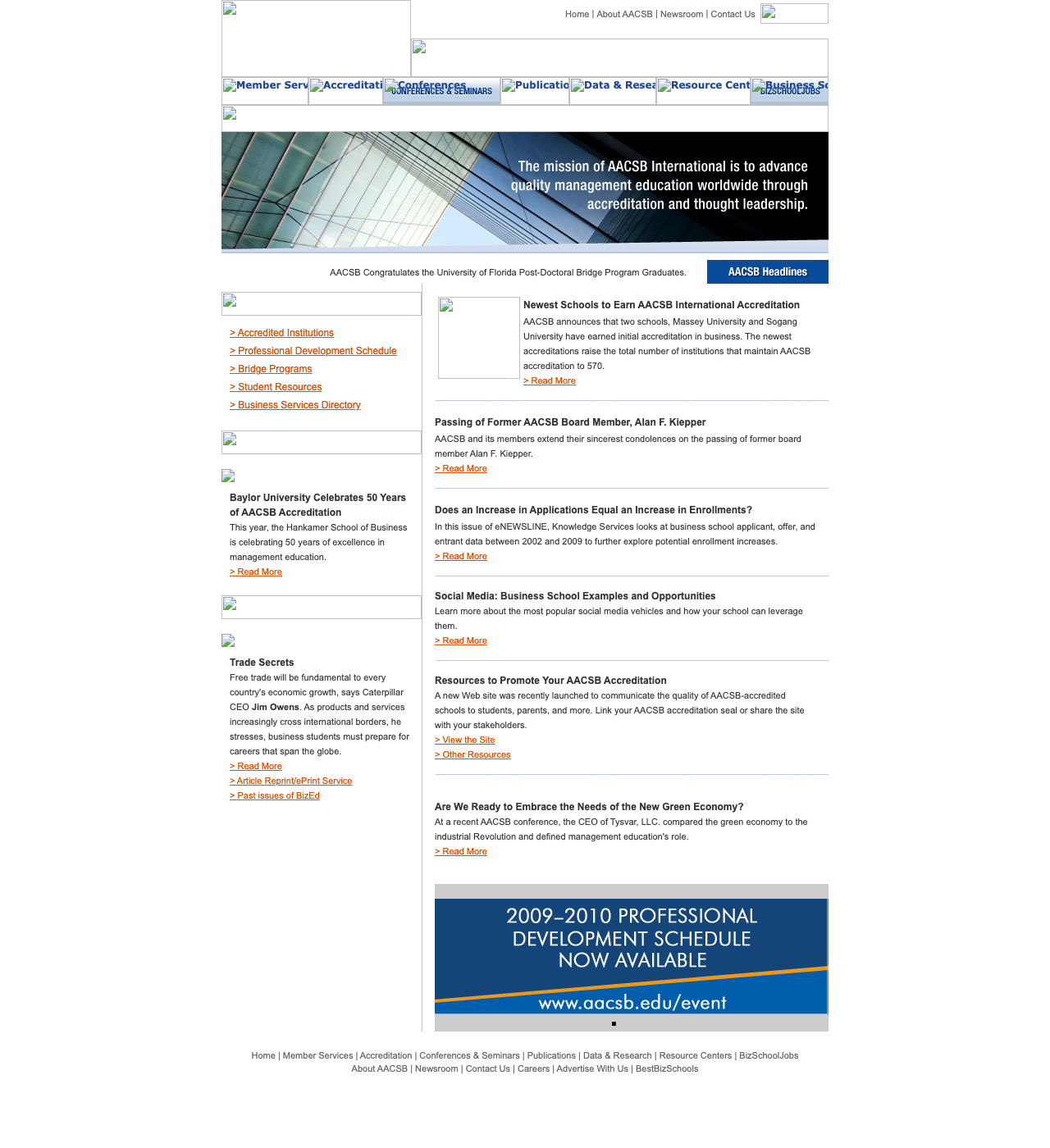 Captura de Association to Advance Collegiate Schools of Business - AACSB del 29 de septiembre de 2009