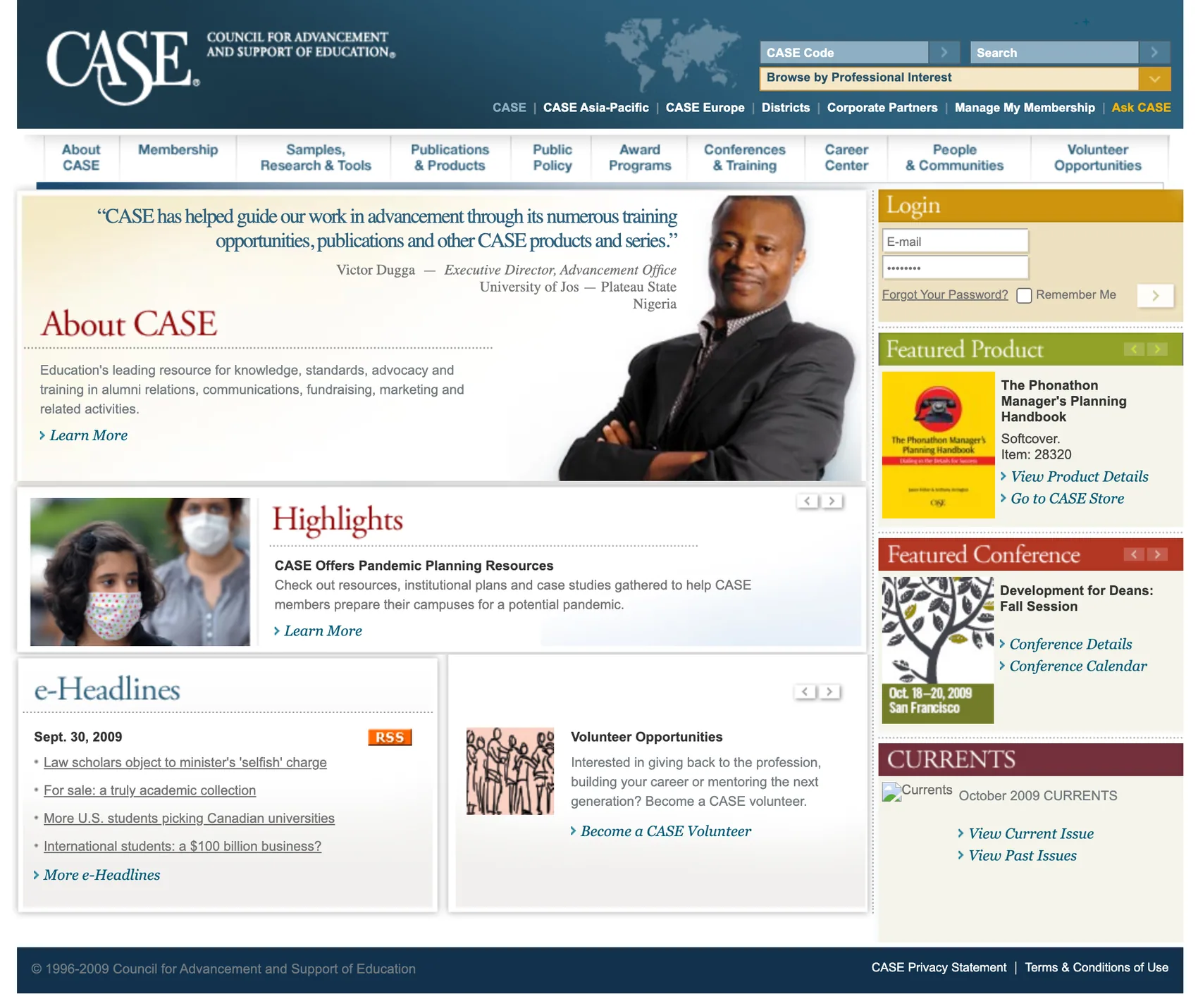 Captura de www.case.org del 30 de septiembre de 2009