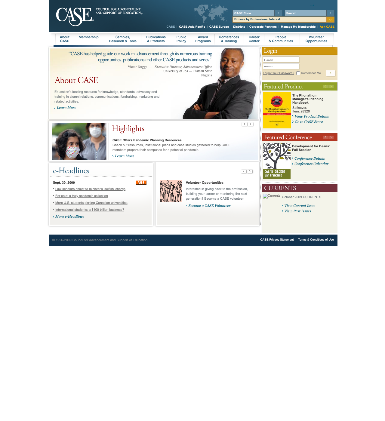 Captura de www.case.org del 30 de septiembre de 2009