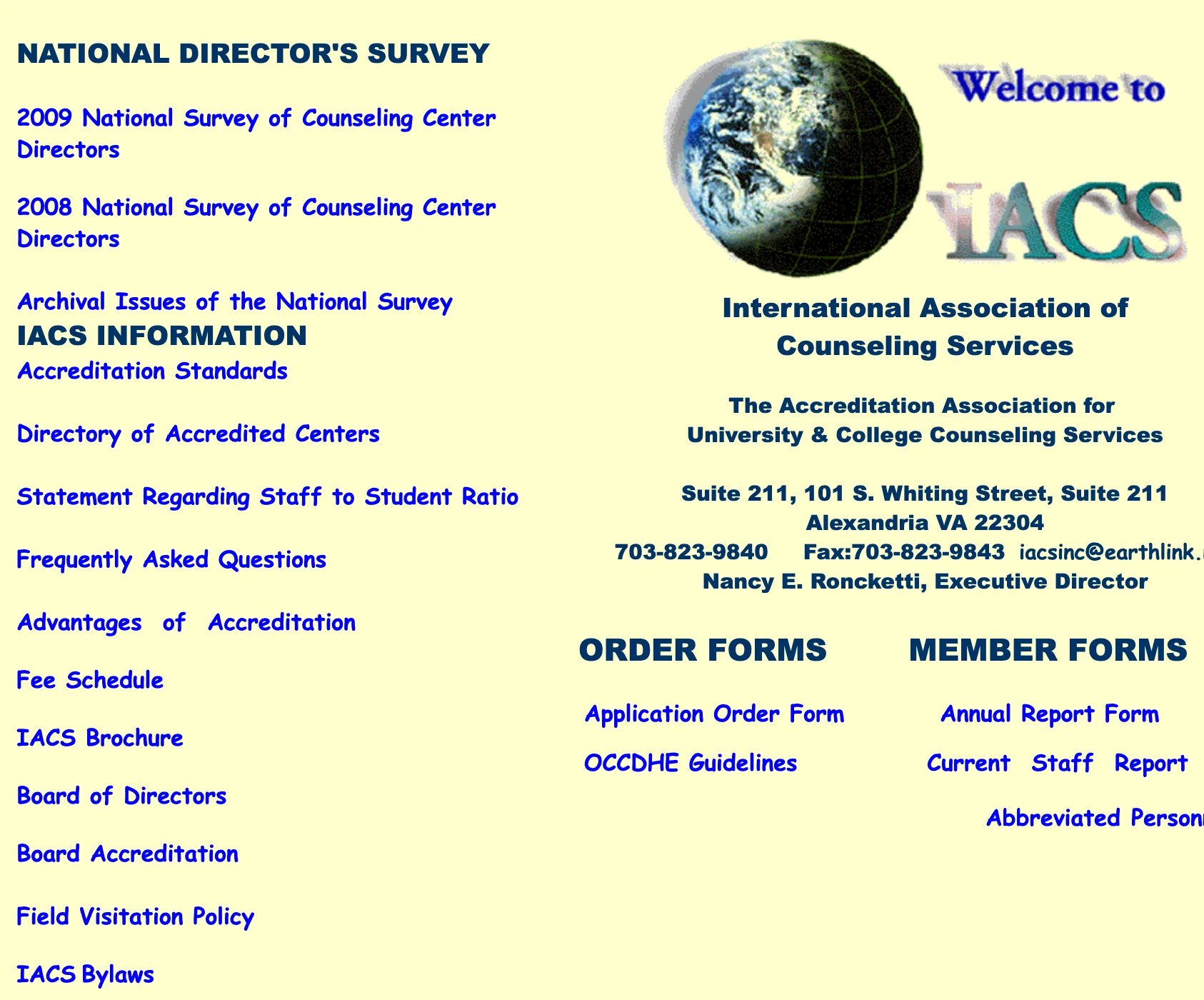 Captura de International Association of Counseling Services - IACS del 25 de enero de 2010