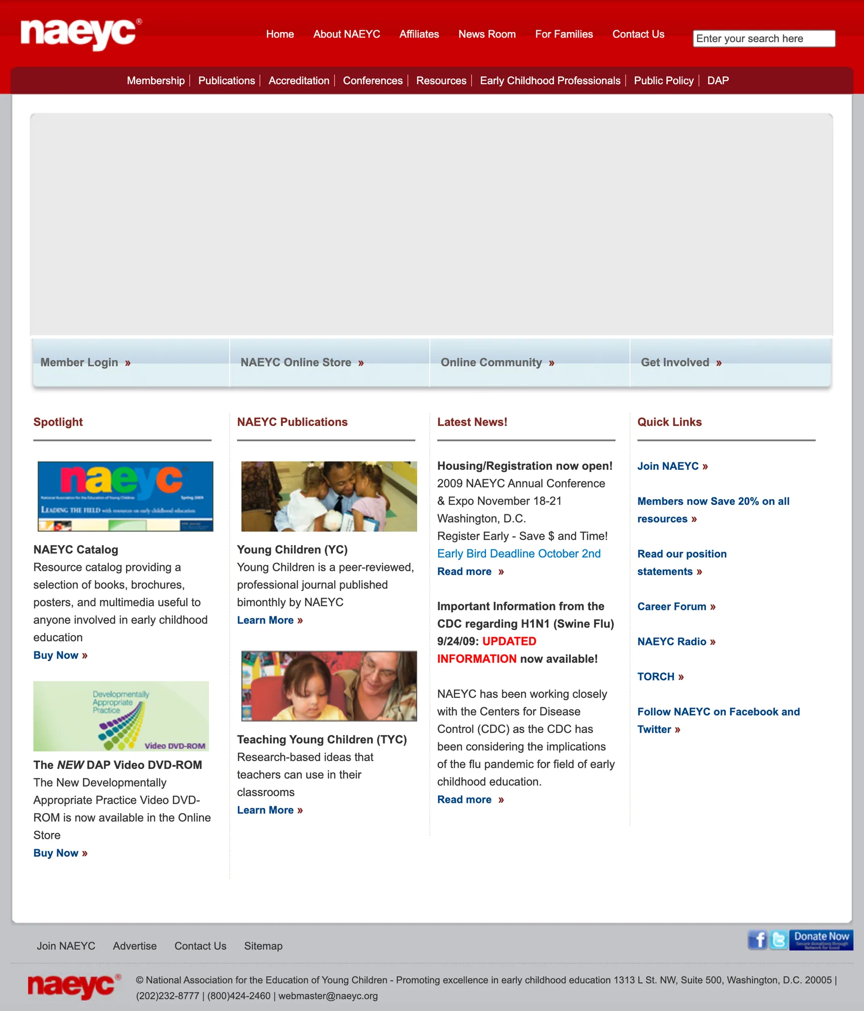 Captura de National Association for the Education of Young Children - NAEYC del 29 de septiembre de 2009