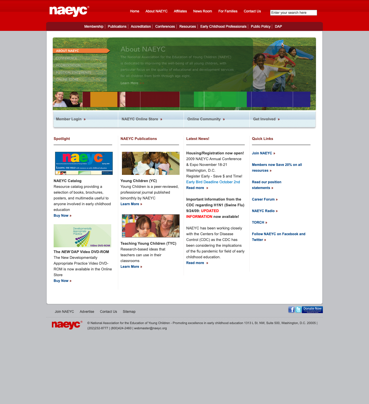 Captura de National Association for the Education of Young Children - NAEYC del 29 de septiembre de 2009
