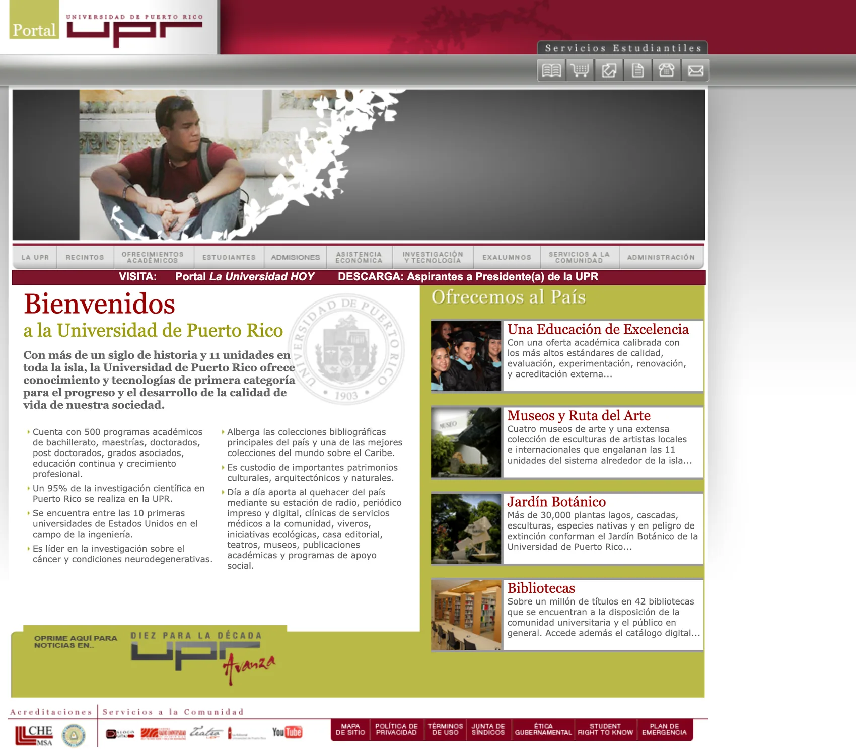 Captura de Portal de la UPR del 26 de diciembre de 2009