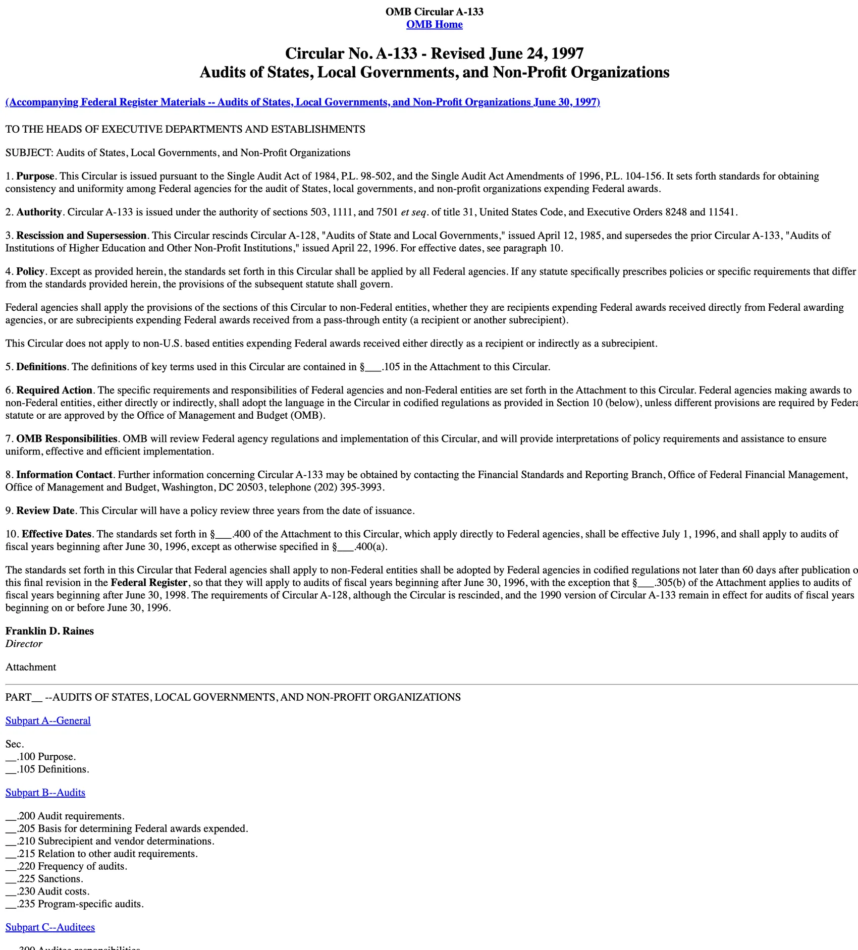 Captura de Circular OMB A-133 del 3 de agosto de 2000