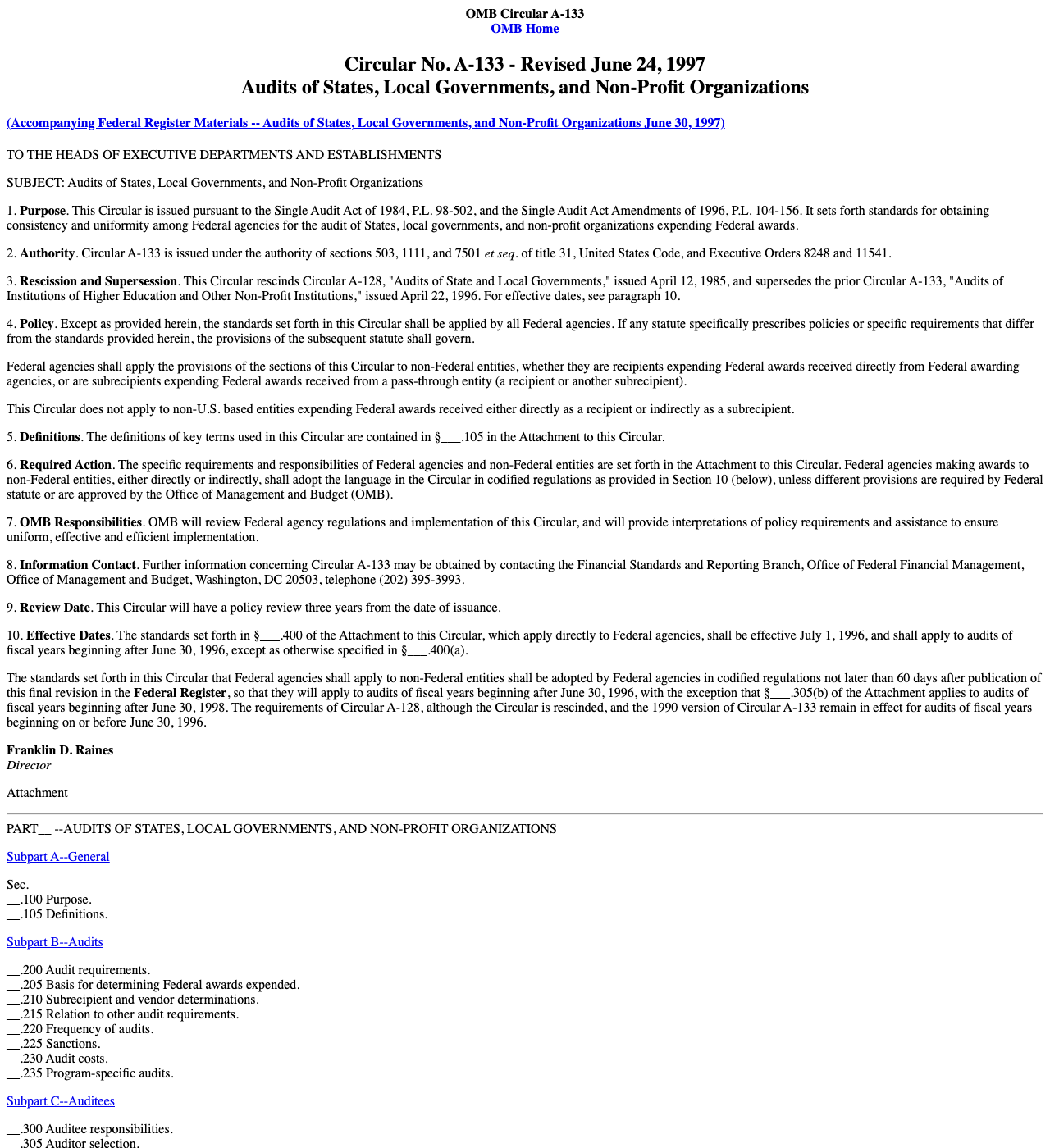 Captura de Circular OMB A-133 del 3 de agosto de 2000